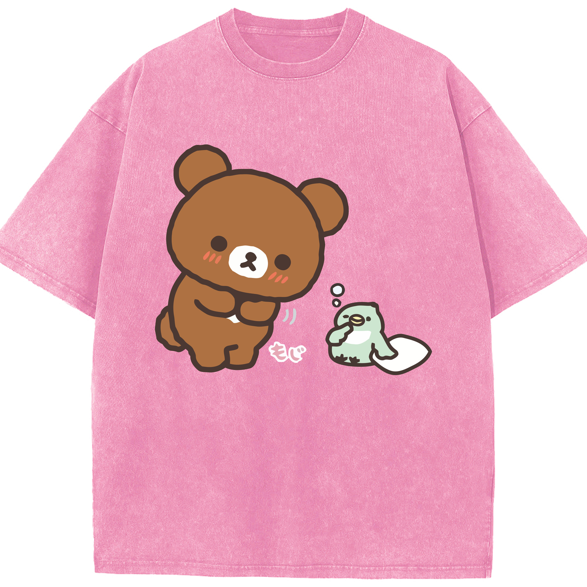 （画像用） リラックマ リラックマ キイロイトリ Rilakkuma Korilakkuma Kiiroitori 綿100% ヴィンテージ風 半袖Tシャツ（フロントプリント）